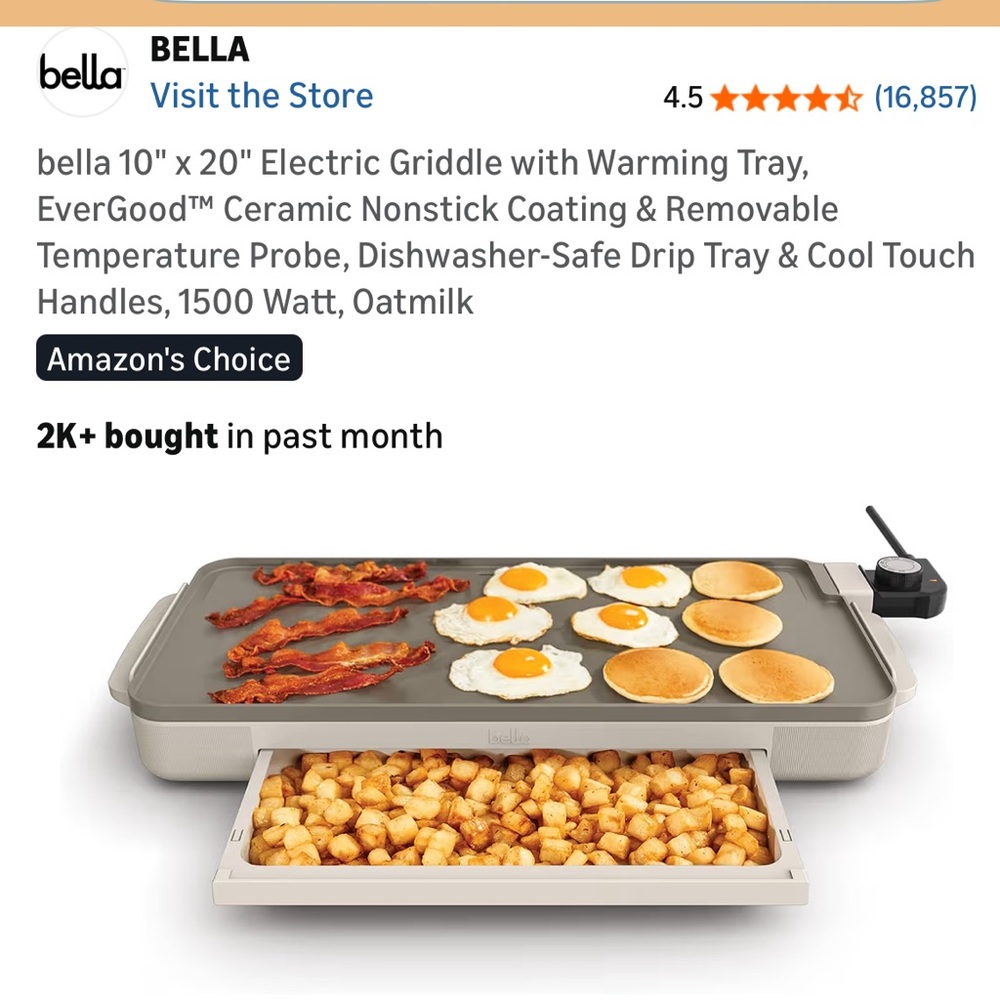Bella Electric Griddle with Warming Drawer – Taupe